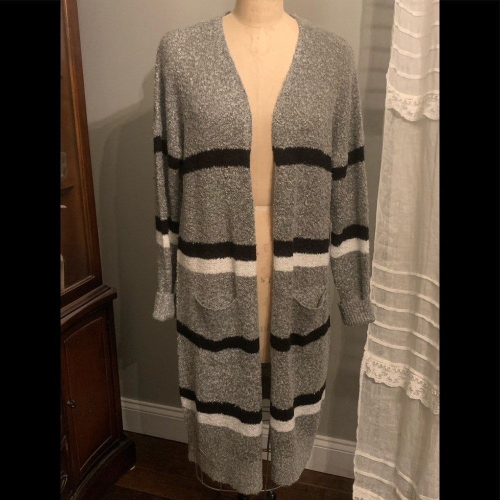 NWT Mud Pie Long Cardigan Gray/Black M/L